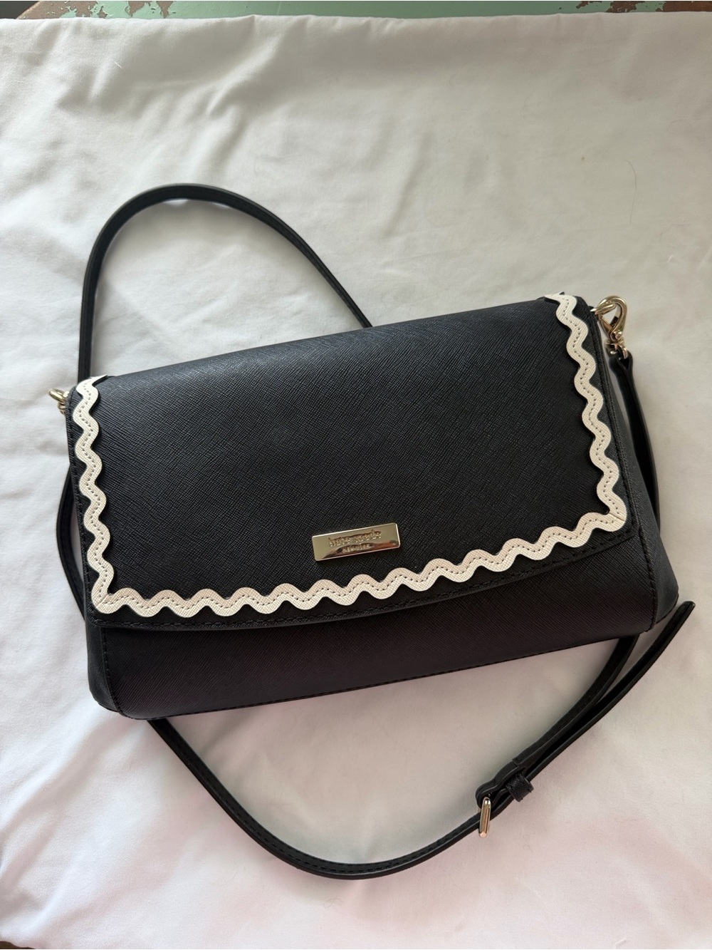 Kate Spade Black Crossbody Handbag with White Scallop Trim